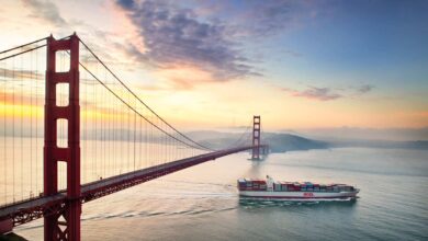 a photo of a container ship