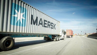 Maersk container being drayed to Port of Los Angeles