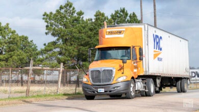 a Yellow tractor-trailer