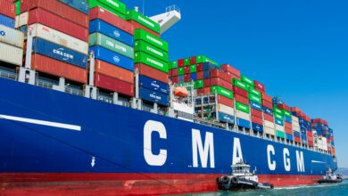 a photo of a CMA CGM ship; container shipping has defied expectations