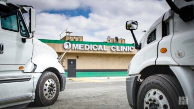 Trucks parked at drug test facilities.