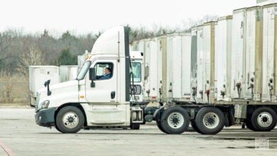 Truck cab in parking lot