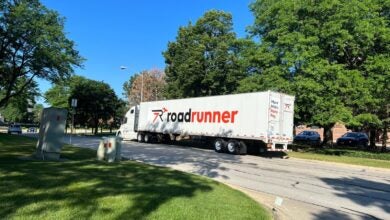 A Roadrunner tractor and trailer on road