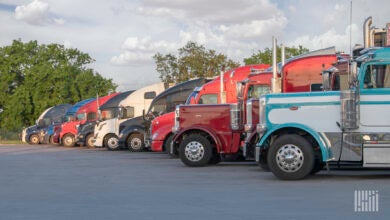 Trucks parked at truck stop.