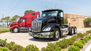 New Peterbilt Model 579s outside Denton, Texas, plant