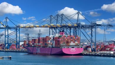 a photo of a container ship in trans-Pacific service