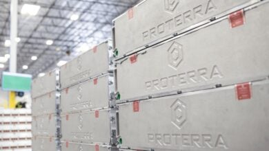 Stacks of Proterra batteries