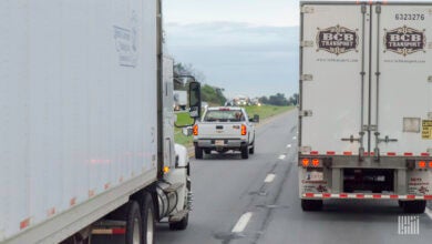 Trucks on highway braking