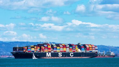 a photo of a trans-Pacific container ship