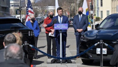 Pete Buttigieg at an EV charging event in February 2022.