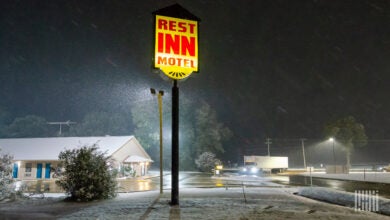 Truck parked outside of motel