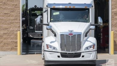 Peterbilt truck leaves plant in Denton, Texas