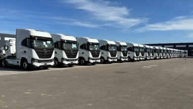 Line of Nikola Tre BEV trucks