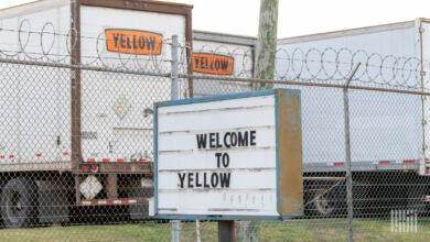 A welcome sign at a shuttered Yellow terminal