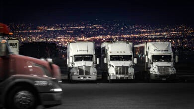 Trucks parked at night