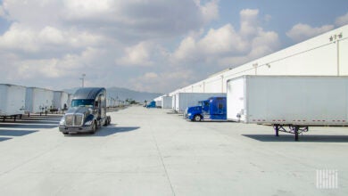 Trucks and trailers at a warehouse