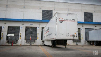 A white Forward Air trailer at a warehouse