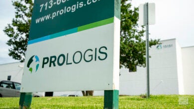 A Prologis sign in front of a Prologis warehouse