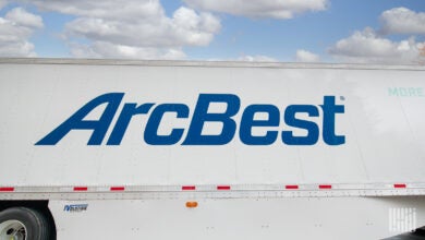 A sideview of an ArcBest trailer