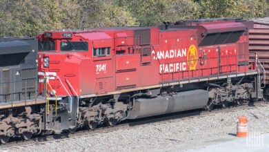 Red train with Canadian Pacific written on the side