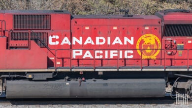 Side of a red train car with Canadian Pacific on the side