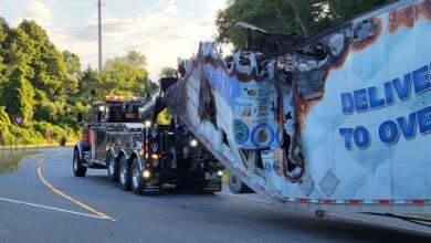 Truck towed from crash