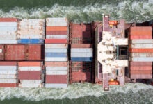 An overhead photo of a Maersk containership