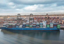 A loaded containership at port