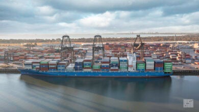 A loaded containership at port