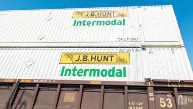 JB Hunt intermodal containers on a well car