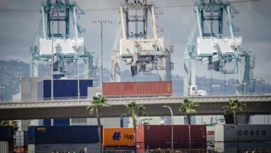 Containers and cranes at Port of Los Angeles