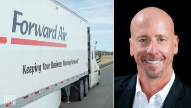 A split screen of a Forward Air Truck and Chris Ruble