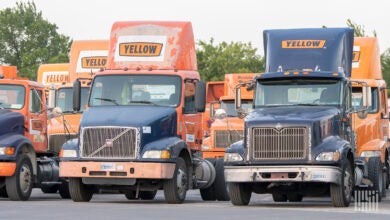 Yellow's tractors parked in a yard