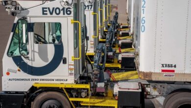 A photo of an autonomous yard truck