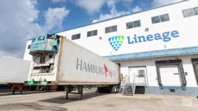 A refrigerated Hamburg Sud trailer at a Lineage facility in Houston