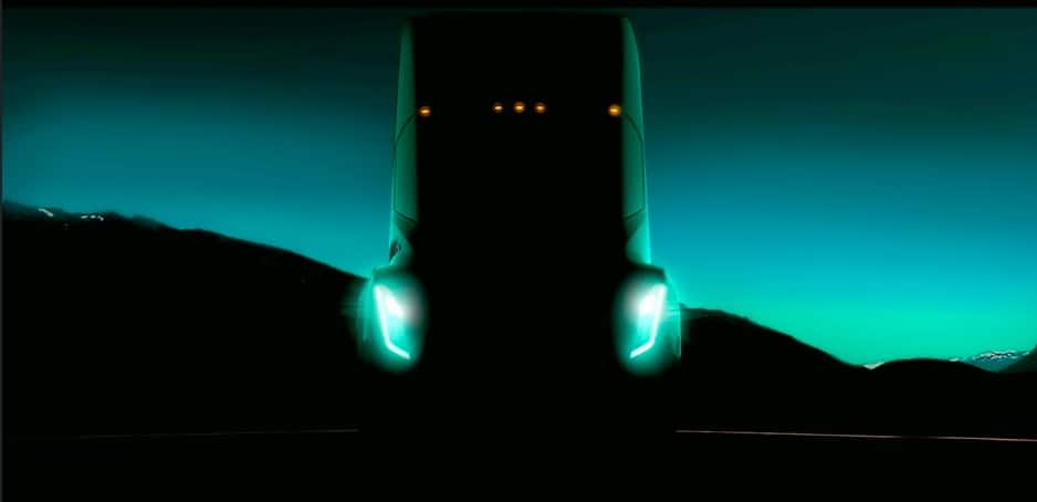  Tesla CEO showed this image of the possible Tesla electric semi truck during a TED Conference in Vancouver on Friday.  