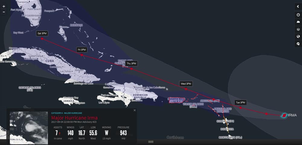  The current projected track of Hurricane Irma. ( Photo: Riskpulse ) 