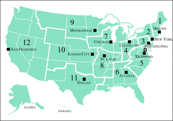  A map of the 12 Federal Reserve Districts 