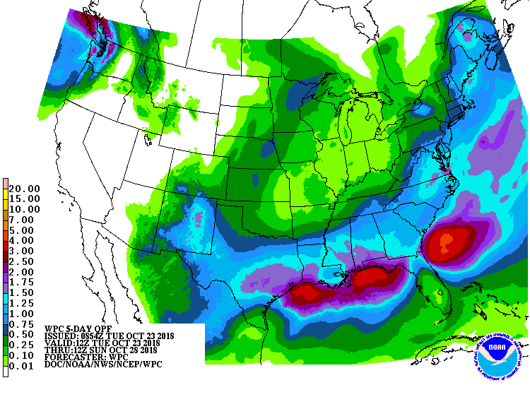  Rainfall forecast totals through Saturday.  (Source: NOAA)  