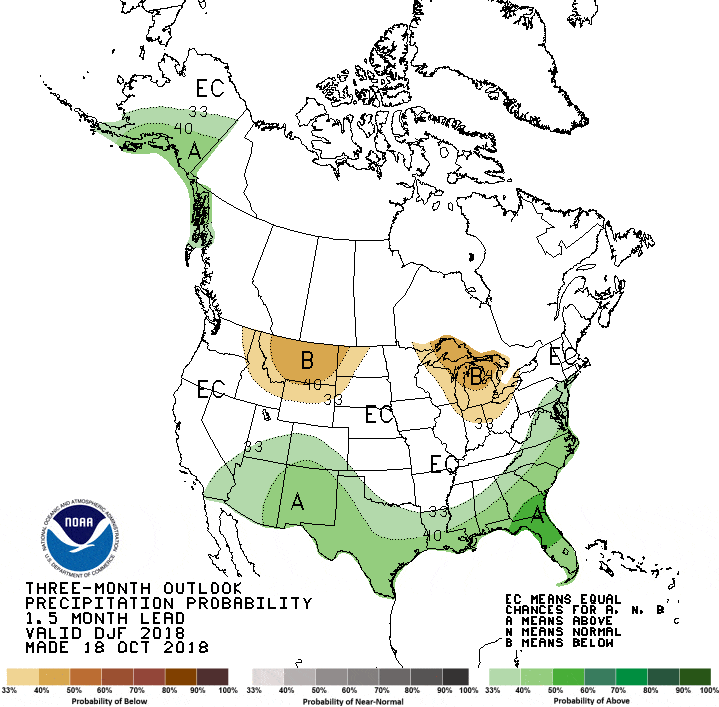  Winter outlook indicating odds of above or below normal precipitation.  (Source: NOAA)  