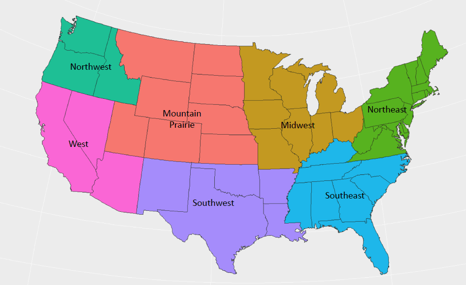  Trucking freight regions.  (Source: FreightWaves)  