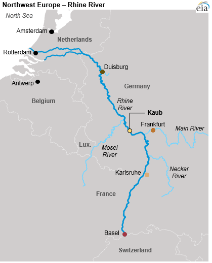  The Rhine stretches from the North Sea to Switzerland (Source: EIA) 