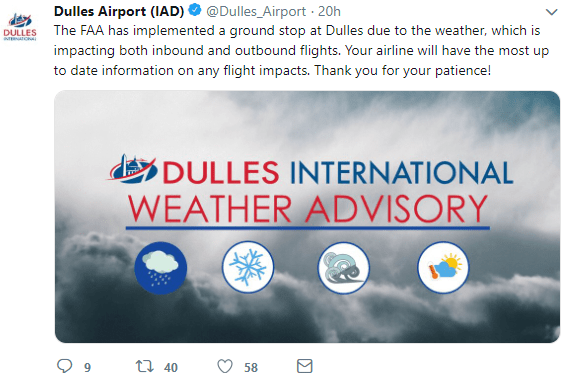  Flights grounded at Dulles International Airport on Sunday, January 13, 2019. 