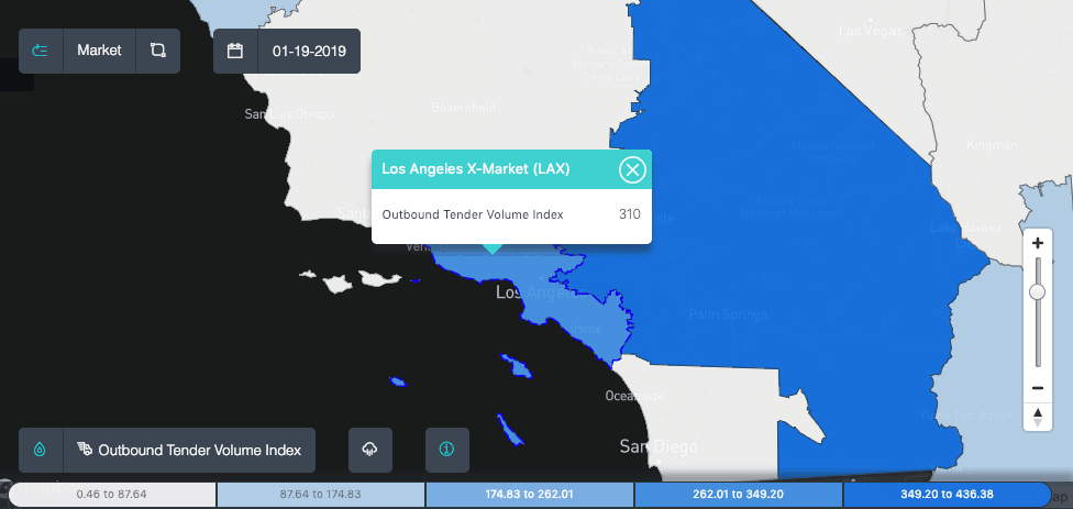  The number of outbound tender volumes remains elevated in the Los Angeles market ( Source: SONAR ) 