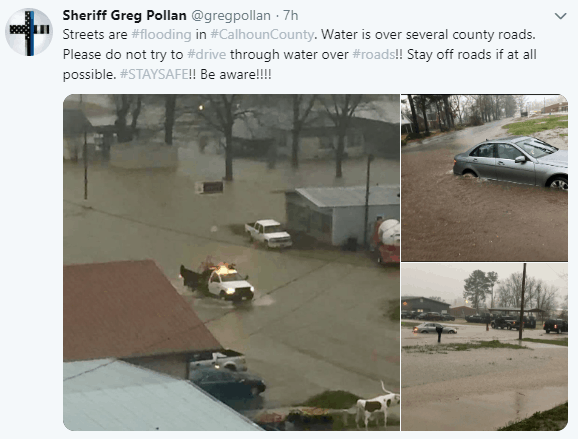  Flooding in Mississippi on February 20, 2019. 