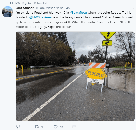  Flooding in Santa Rosa, California on February 13, 2019. 