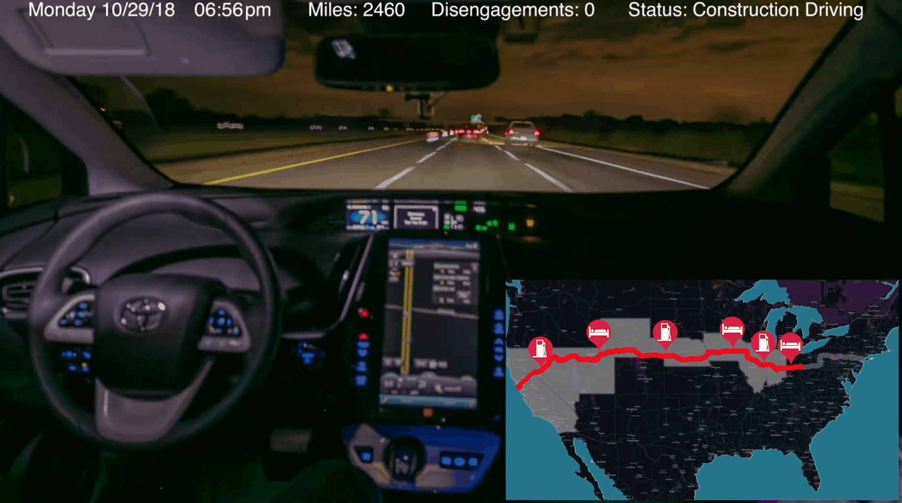  A screenshot from the video of Levandowski’s 3,099 mile test of Pronto’s Copilot. ( Image: Pronto ) 