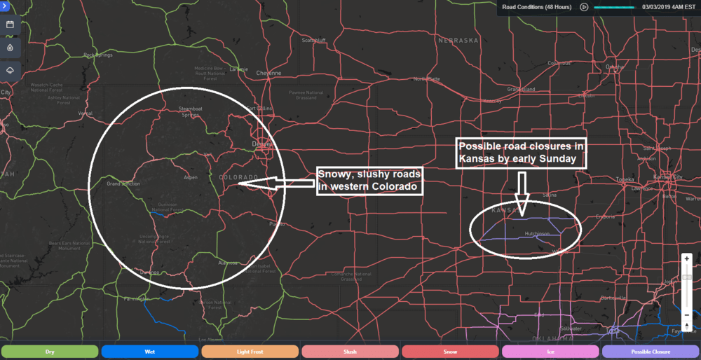  SONAR road conditions at 4:00 a.m. EST on Sunday, March 3, 2019. 