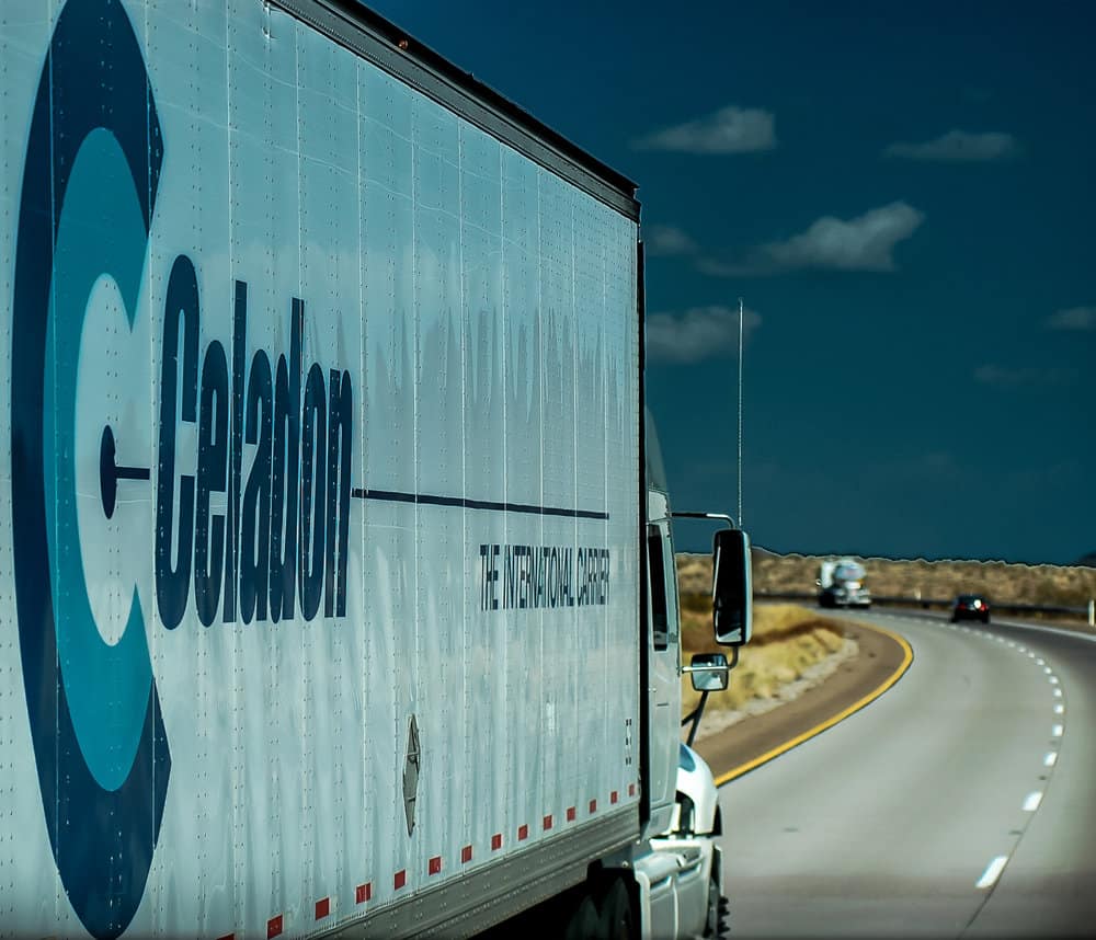 Celadon truck on the road