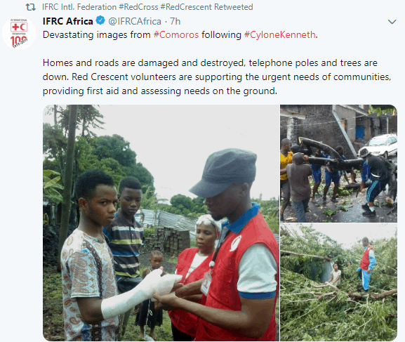  The International Federation of Red Cross and Red Crescent Societies helping cyclone victims on the island of Comoros on April 25, 2019. 